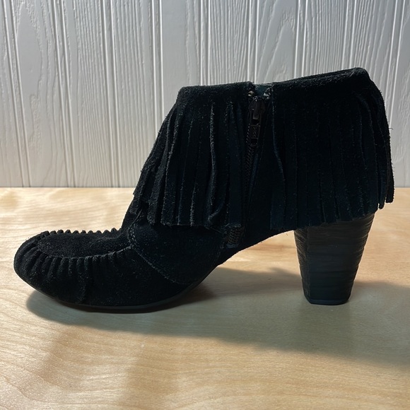 Born Thora Fringe Genuine Suede Ankle Bootie - Black - Picture 5 of 14